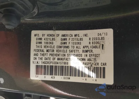 2013 Honda Accord Sport from USA, damaged, VIN 1HGCR2F50DA157868